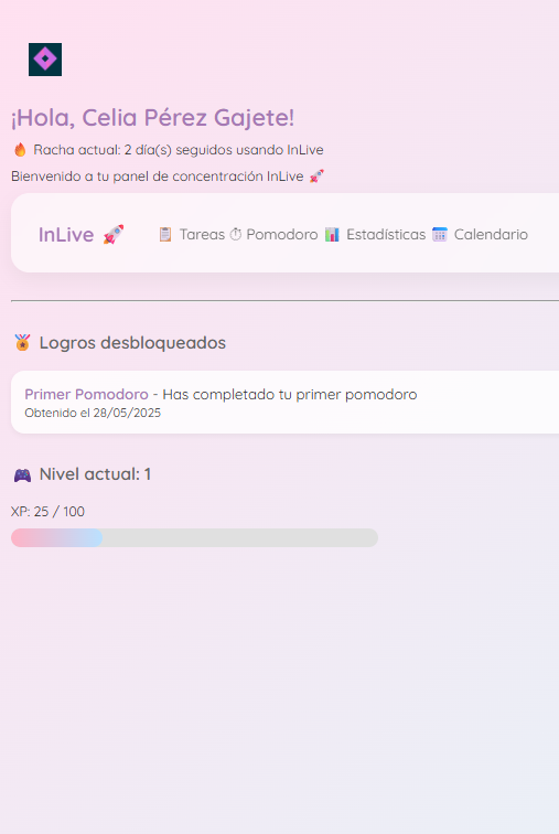 Vista previa del dashboard de Inlive